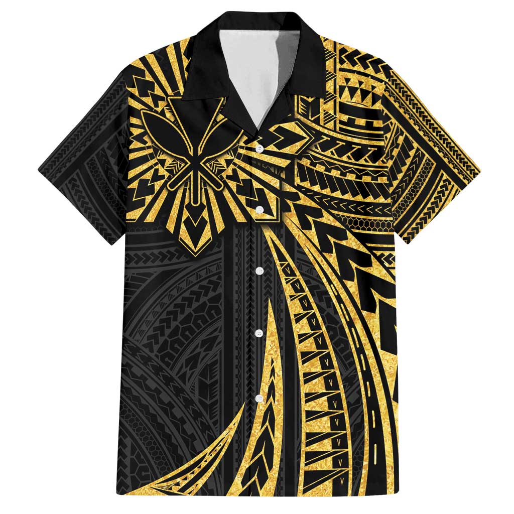 Hawaii And Philippines Family Matching Off Shoulder Maxi Dress and Hawaiian Shirt Kanaka Maoli With Tribal Sun Together Gold LT05 Dad's Shirt - Short Sleeve Gold - Polynesian Pride