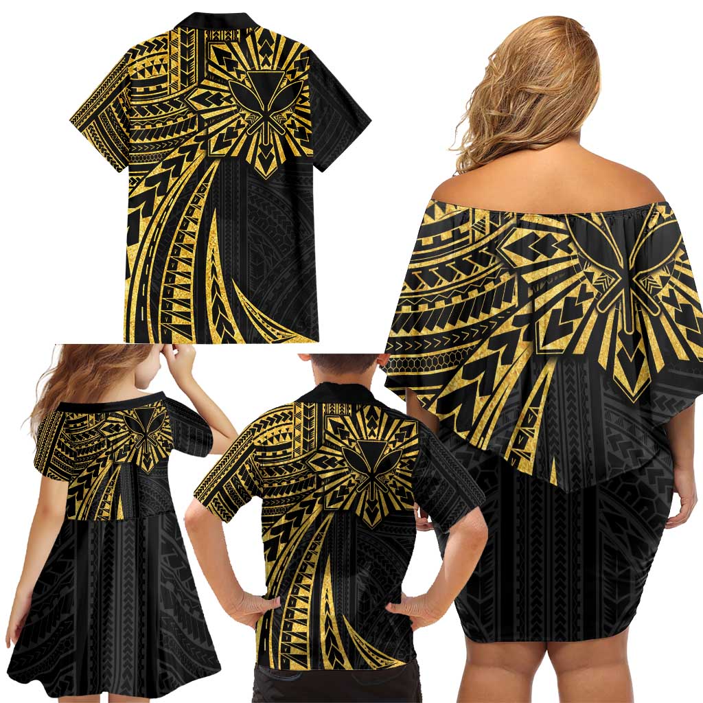 Hawaii And Philippines Family Matching Off Shoulder Short Dress and Hawaiian Shirt Kanaka Maoli With Tribal Sun Together Gold LT05 - Polynesian Pride
