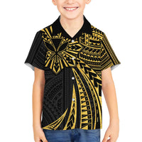 Hawaii And Philippines Family Matching Off Shoulder Short Dress and Hawaiian Shirt Kanaka Maoli With Tribal Sun Together Gold LT05 Son's Shirt Gold - Polynesian Pride