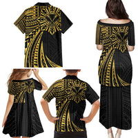 Hawaii And Philippines Family Matching Puletasi and Hawaiian Shirt Kanaka Maoli With Tribal Sun Together Gold LT05 - Polynesian Pride