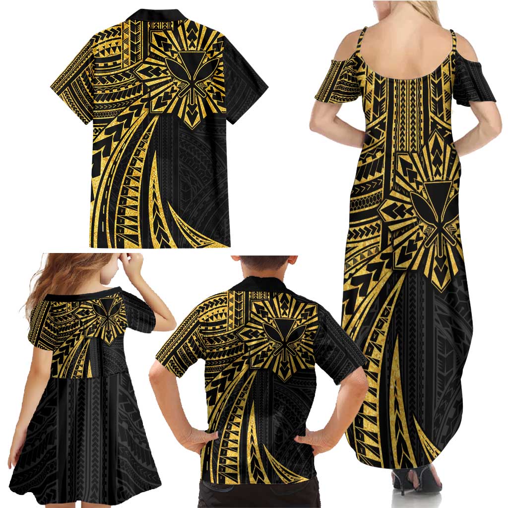 Hawaii And Philippines Family Matching Summer Maxi Dress and Hawaiian Shirt Kanaka Maoli With Tribal Sun Together Gold LT05 - Polynesian Pride