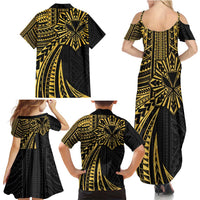 Hawaii And Philippines Family Matching Summer Maxi Dress and Hawaiian Shirt Kanaka Maoli With Tribal Sun Together Gold LT05 - Polynesian Pride