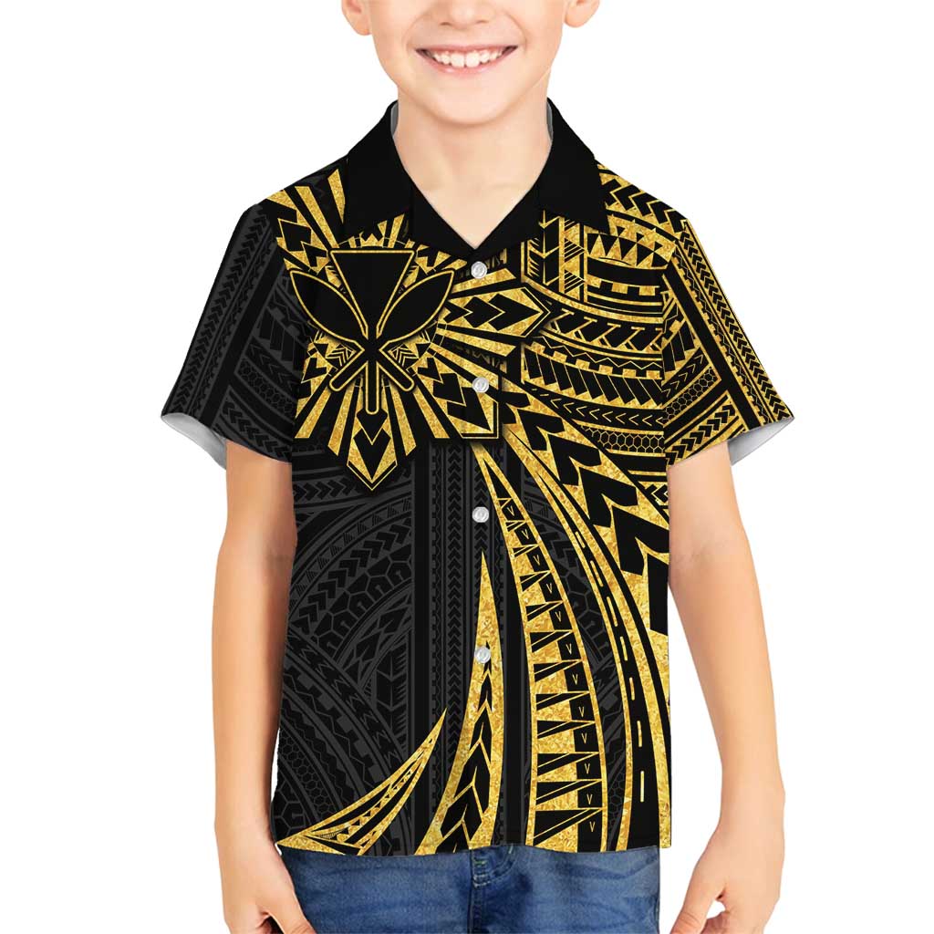 Hawaii And Philippines Family Matching Summer Maxi Dress and Hawaiian Shirt Kanaka Maoli With Tribal Sun Together Gold LT05 Son's Shirt Gold - Polynesian Pride