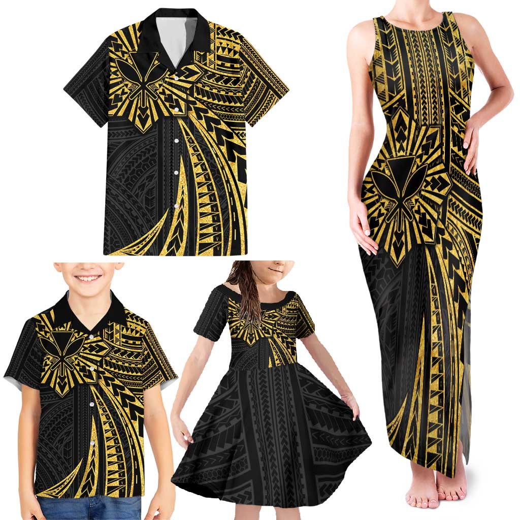 Hawaii And Philippines Family Matching Tank Maxi Dress and Hawaiian Shirt Kanaka Maoli With Tribal Sun Together Gold LT05 - Polynesian Pride