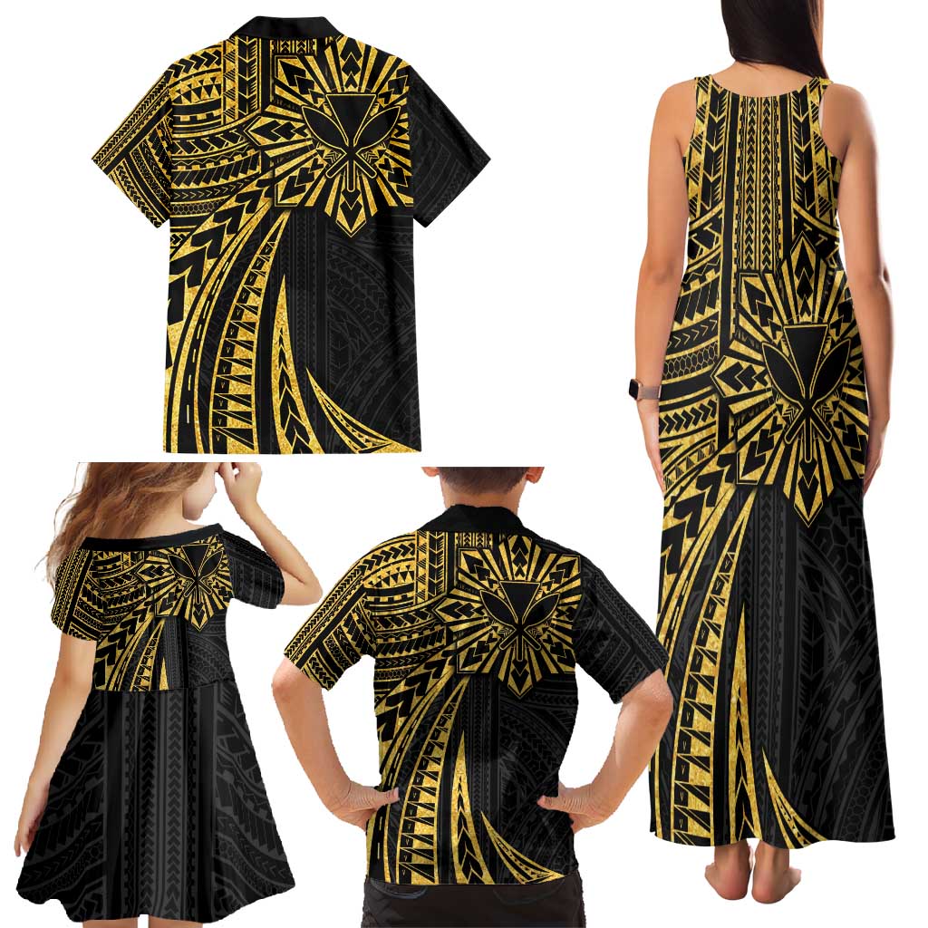 Hawaii And Philippines Family Matching Tank Maxi Dress and Hawaiian Shirt Kanaka Maoli With Tribal Sun Together Gold LT05 - Polynesian Pride