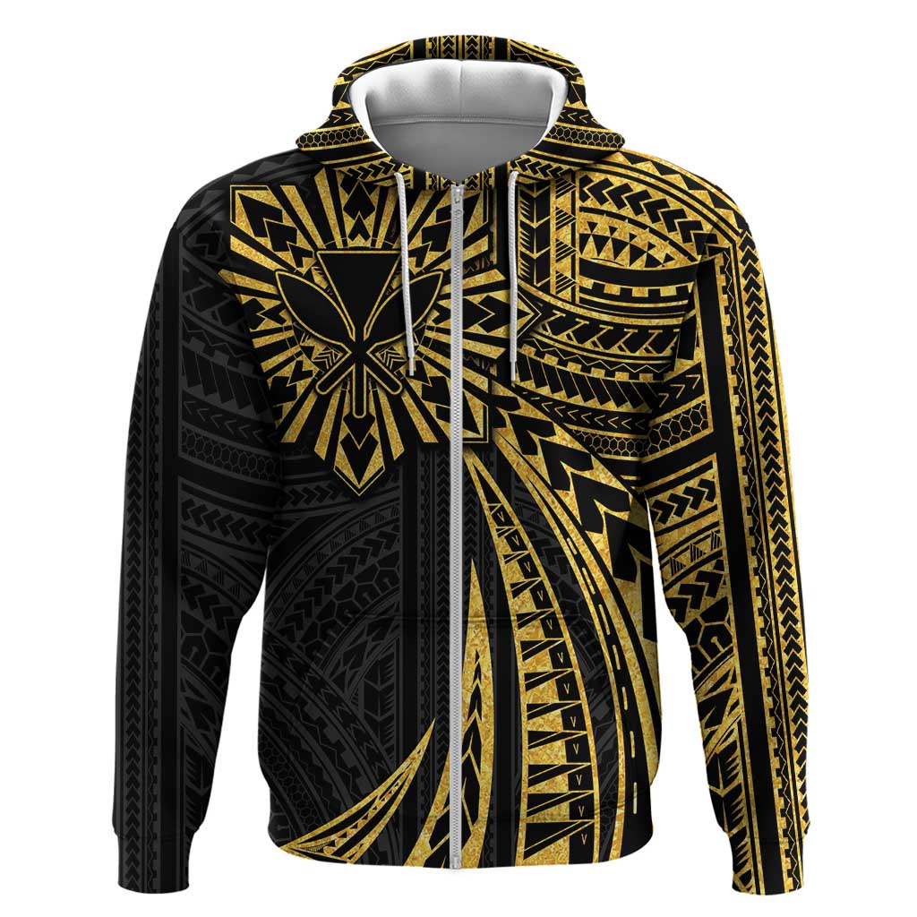 Hawaii And Philippines Hoodie Kanaka Maoli With Tribal Sun Together Gold LT05 Zip Hoodie Gold - Polynesian Pride