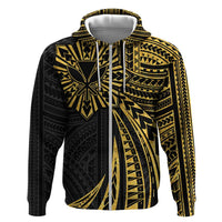 Hawaii And Philippines Hoodie Kanaka Maoli With Tribal Sun Together Gold LT05 Zip Hoodie Gold - Polynesian Pride