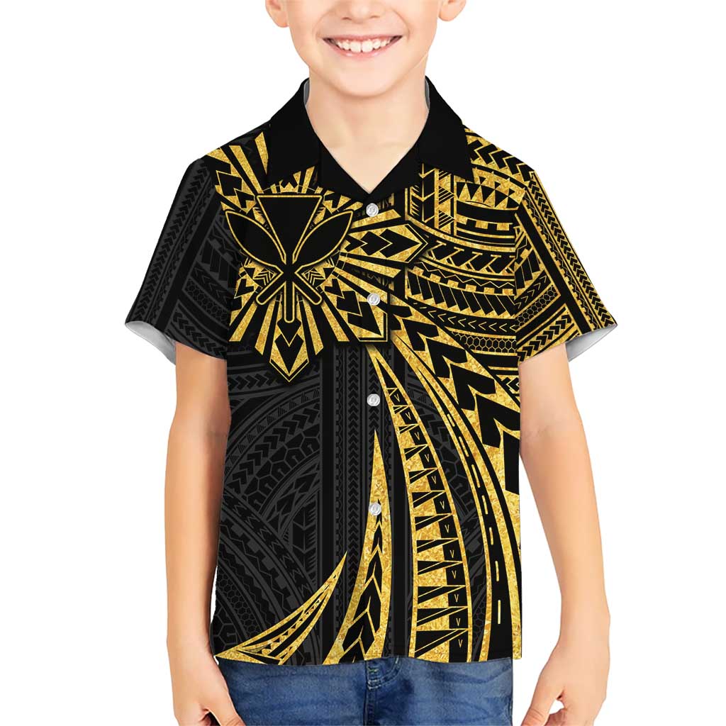 Hawaii And Philippines Kid Hawaiian Shirt Kanaka Maoli With Tribal Sun Together Gold LT05 Kid Gold - Polynesian Pride