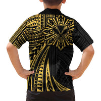 Hawaii And Philippines Kid Hawaiian Shirt Kanaka Maoli With Tribal Sun Together Gold LT05 - Polynesian Pride
