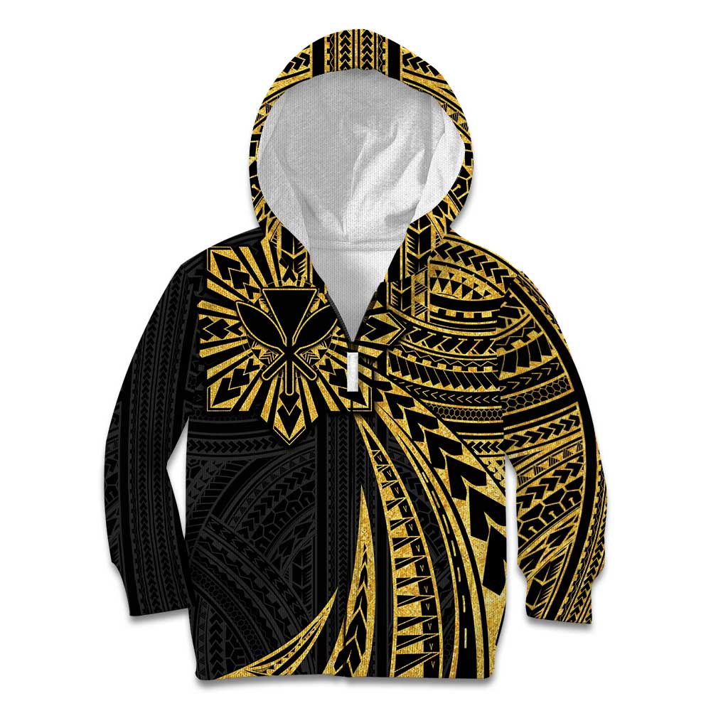 Hawaii And Philippines Kid Hoodie Kanaka Maoli With Tribal Sun Together Gold LT05 Zip Hoodie Gold - Polynesian Pride
