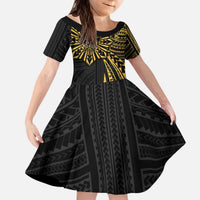 Hawaii And Philippines Kid Short Sleeve Dress Kanaka Maoli With Tribal Sun Together Gold LT05 KID Gold - Polynesian Pride