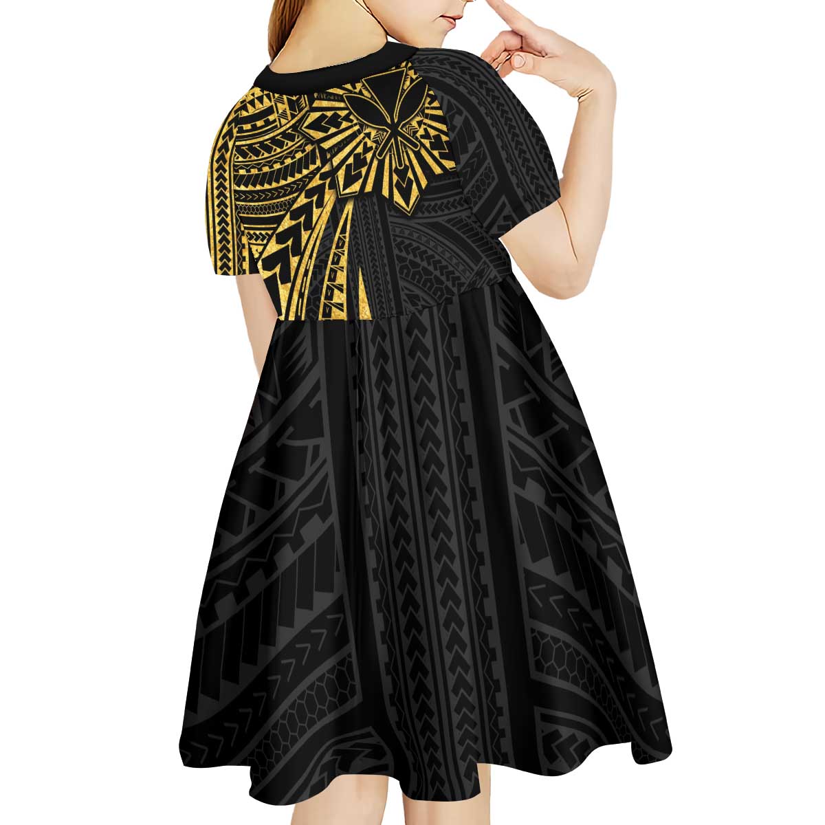 Hawaii And Philippines Kid Short Sleeve Dress Kanaka Maoli With Tribal Sun Together Gold LT05 - Polynesian Pride