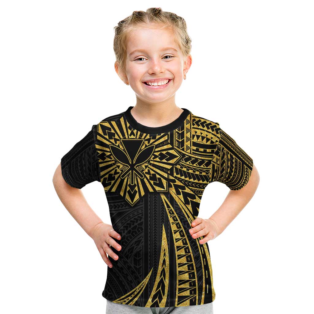 Hawaii And Philippines Kid T Shirt Kanaka Maoli With Tribal Sun Together Gold LT05 Gold - Polynesian Pride