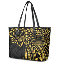 Hawaii And Philippines Leather Tote Bag Kanaka Maoli With Tribal Sun Together Gold LT05 - Polynesian Pride