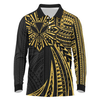 Hawaii And Philippines Long Sleeve Polo Shirt Kanaka Maoli With Tribal Sun Together Gold LT05 Gold - Polynesian Pride