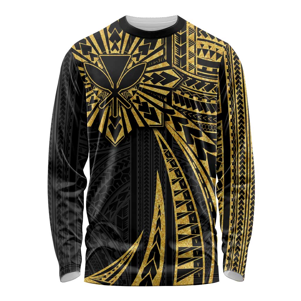 Hawaii And Philippines Long Sleeve Shirt Kanaka Maoli With Tribal Sun Together Gold LT05 Unisex Gold - Polynesian Pride