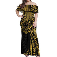Hawaii And Philippines Off Shoulder Maxi Dress Kanaka Maoli With Tribal Sun Together Gold LT05 Women Gold - Polynesian Pride