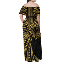 Hawaii And Philippines Off Shoulder Maxi Dress Kanaka Maoli With Tribal Sun Together Gold LT05 - Polynesian Pride
