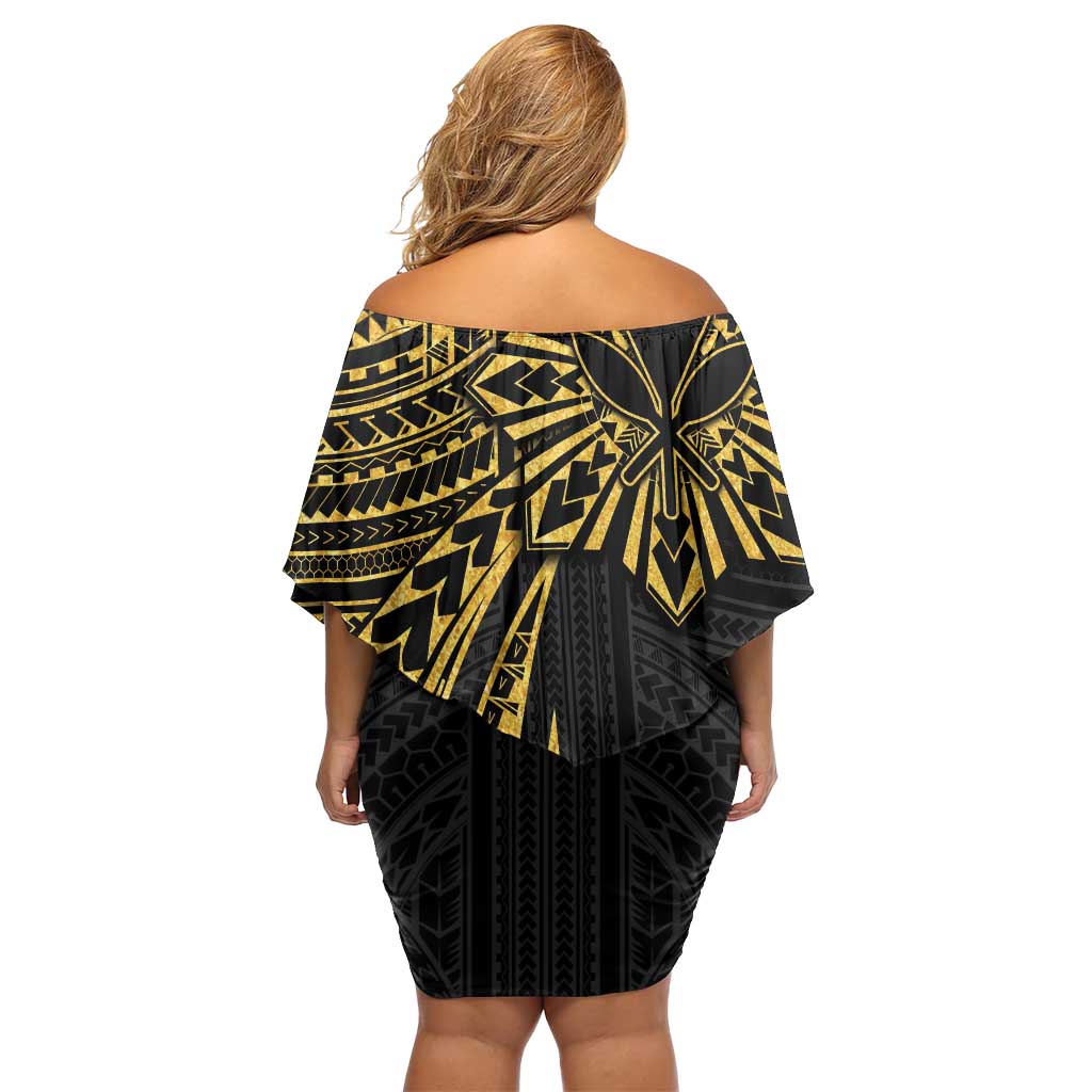 Hawaii And Philippines Off Shoulder Short Dress Kanaka Maoli With Tribal Sun Together Gold LT05 - Polynesian Pride