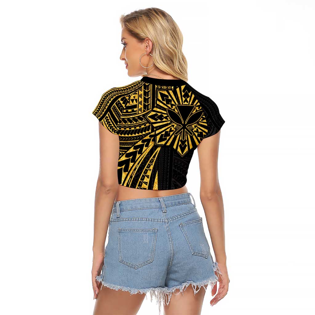 Hawaii And Philippines Raglan Cropped T Shirt Kanaka Maoli With Tribal Sun Together Gold LT05 - Polynesian Pride