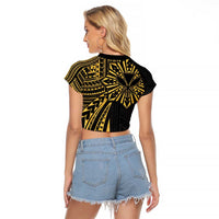 Hawaii And Philippines Raglan Cropped T Shirt Kanaka Maoli With Tribal Sun Together Gold LT05 - Polynesian Pride