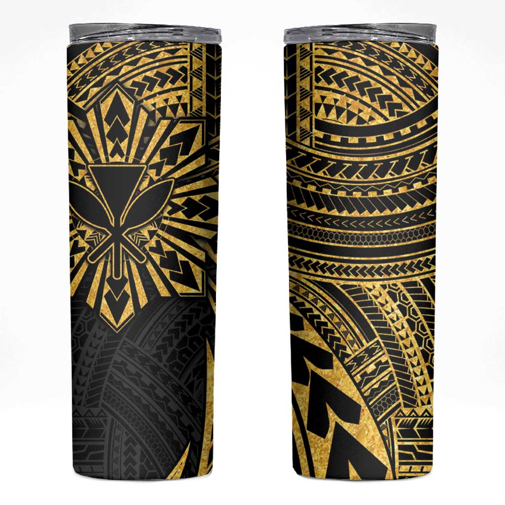 Hawaii And Philippines Skinny Tumbler Kanaka Maoli With Tribal Sun Together Gold LT05 Gold - Polynesian Pride