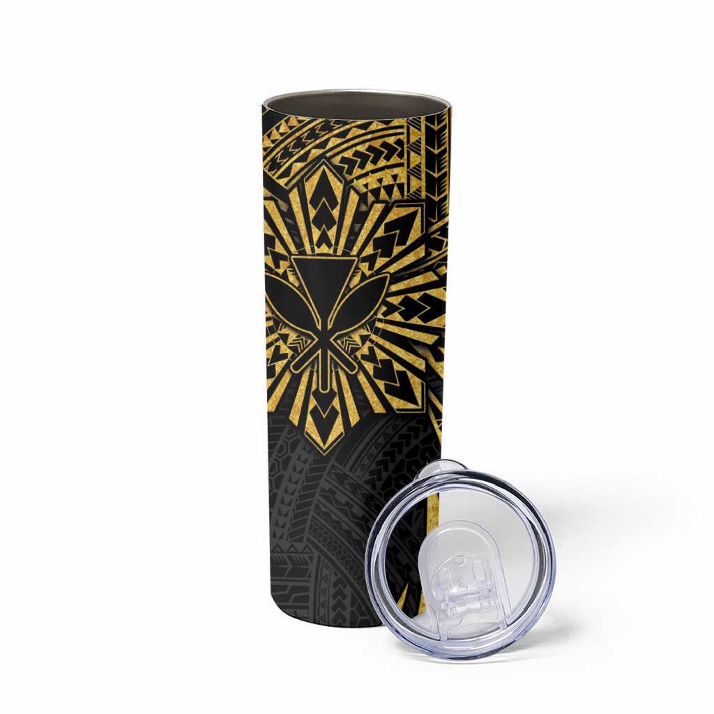 Hawaii And Philippines Skinny Tumbler Kanaka Maoli With Tribal Sun Together Gold LT05 - Polynesian Pride
