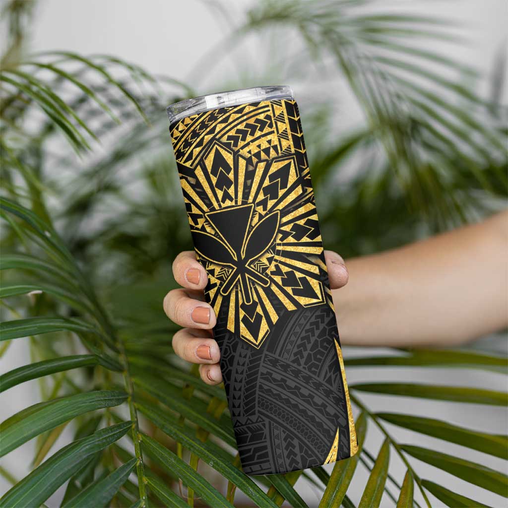 Hawaii And Philippines Skinny Tumbler Kanaka Maoli With Tribal Sun Together Gold LT05 - Polynesian Pride