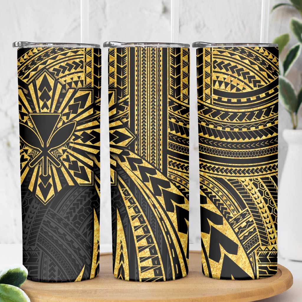 Hawaii And Philippines Skinny Tumbler Kanaka Maoli With Tribal Sun Together Gold LT05 - Polynesian Pride