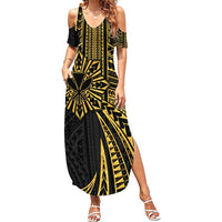 Hawaii And Philippines Summer Maxi Dress Kanaka Maoli With Tribal Sun Together Gold LT05 Women Gold - Polynesian Pride