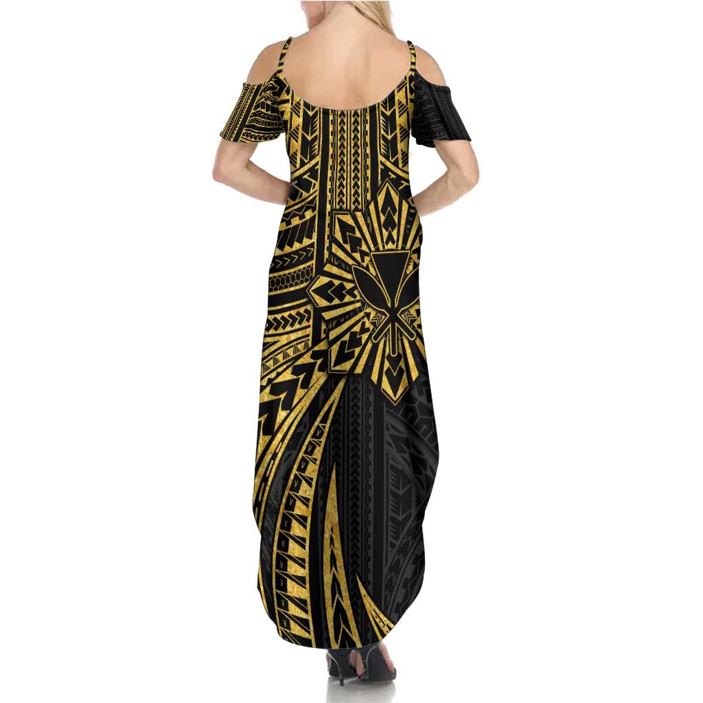 Hawaii And Philippines Summer Maxi Dress Kanaka Maoli With Tribal Sun Together Gold LT05 - Polynesian Pride