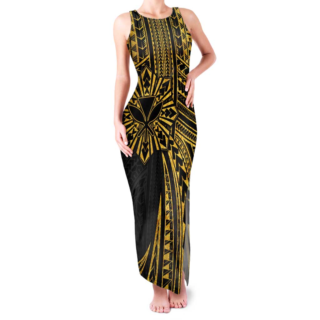 Hawaii And Philippines Tank Maxi Dress Kanaka Maoli With Tribal Sun Together Gold LT05 Women Gold - Polynesian Pride