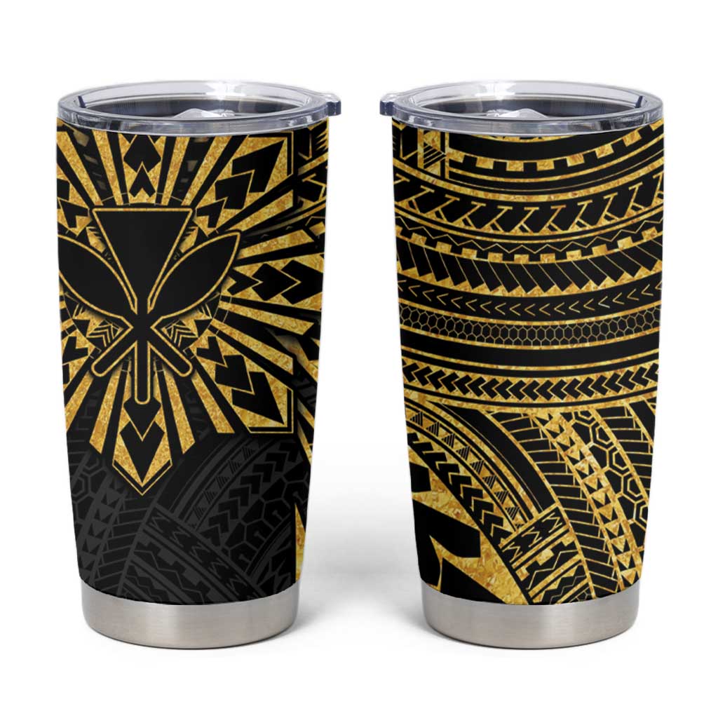Hawaii And Philippines Tumbler Cup Kanaka Maoli With Tribal Sun Together Gold LT05 Gold - Polynesian Pride