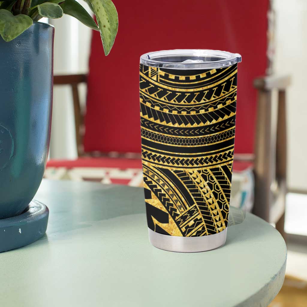 Hawaii And Philippines Tumbler Cup Kanaka Maoli With Tribal Sun Together Gold LT05 - Polynesian Pride