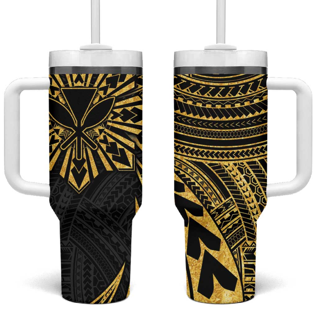 Hawaii And Philippines Tumbler With Handle Kanaka Maoli With Tribal Sun Together Gold LT05 One Size: 40 oz Gold - Polynesian Pride