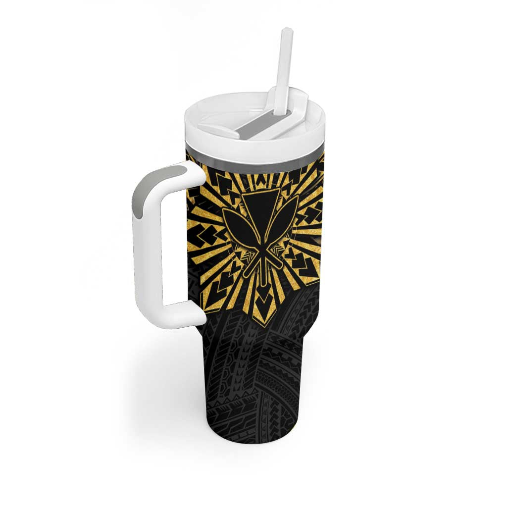 Hawaii And Philippines Tumbler With Handle Kanaka Maoli With Tribal Sun Together Gold LT05 - Polynesian Pride