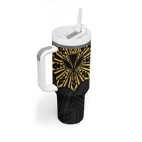 Hawaii And Philippines Tumbler With Handle Kanaka Maoli With Tribal Sun Together Gold LT05 - Polynesian Pride