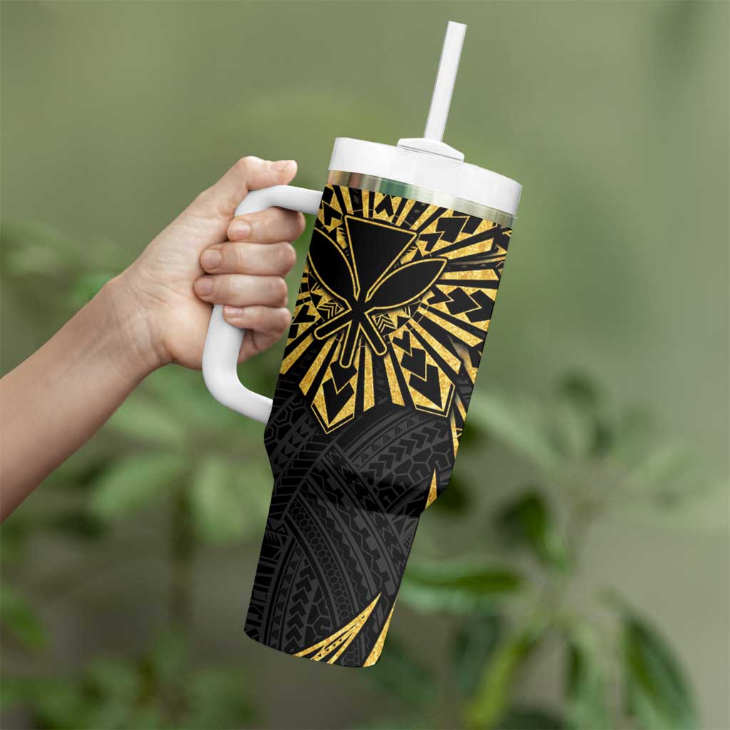 Hawaii And Philippines Tumbler With Handle Kanaka Maoli With Tribal Sun Together Gold LT05 - Polynesian Pride