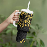 Hawaii And Philippines Tumbler With Handle Kanaka Maoli With Tribal Sun Together Gold LT05 - Polynesian Pride