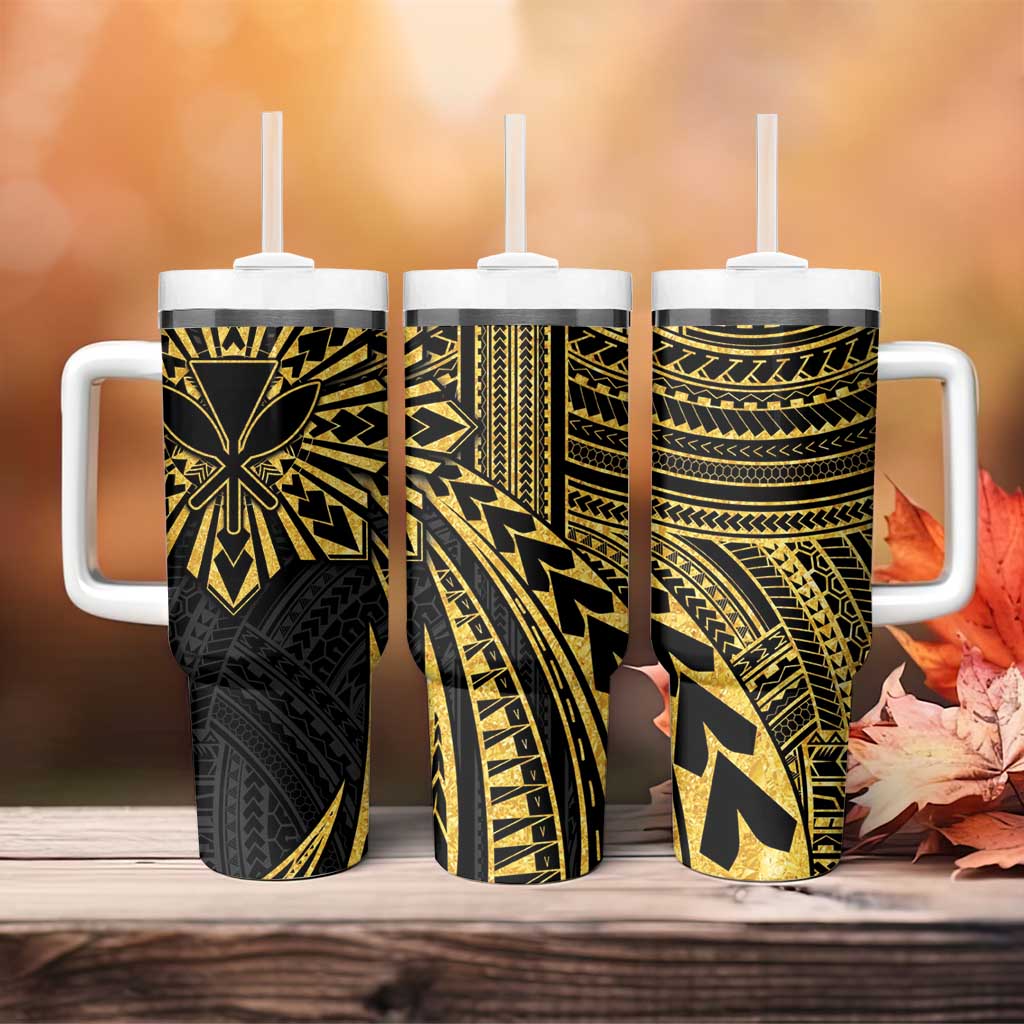 Hawaii And Philippines Tumbler With Handle Kanaka Maoli With Tribal Sun Together Gold LT05 - Polynesian Pride