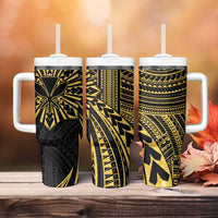 Hawaii And Philippines Tumbler With Handle Kanaka Maoli With Tribal Sun Together Gold LT05 - Polynesian Pride