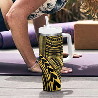 Hawaii And Philippines Tumbler With Handle Kanaka Maoli With Tribal Sun Together Gold LT05 - Polynesian Pride