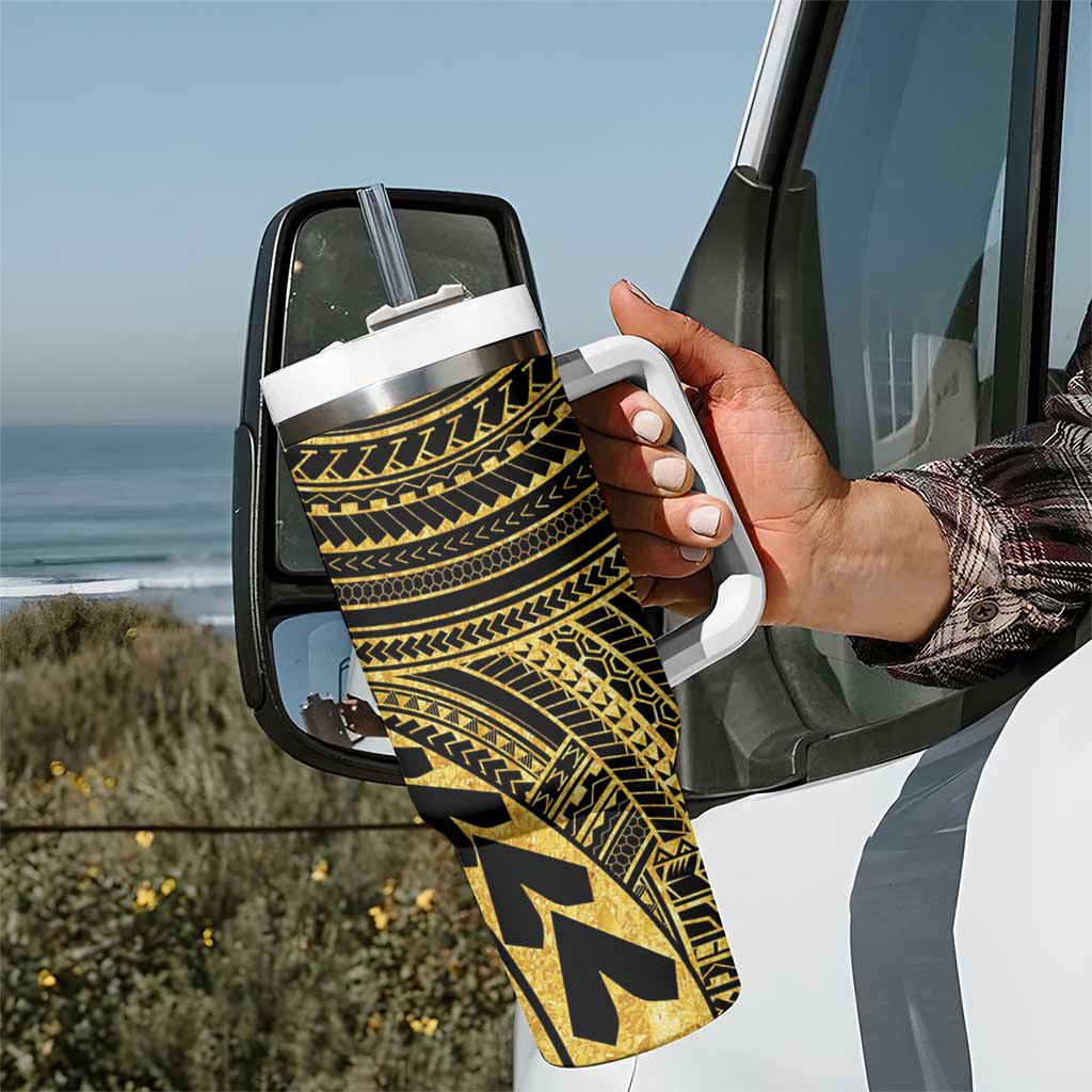 Hawaii And Philippines Tumbler With Handle Kanaka Maoli With Tribal Sun Together Gold LT05 - Polynesian Pride