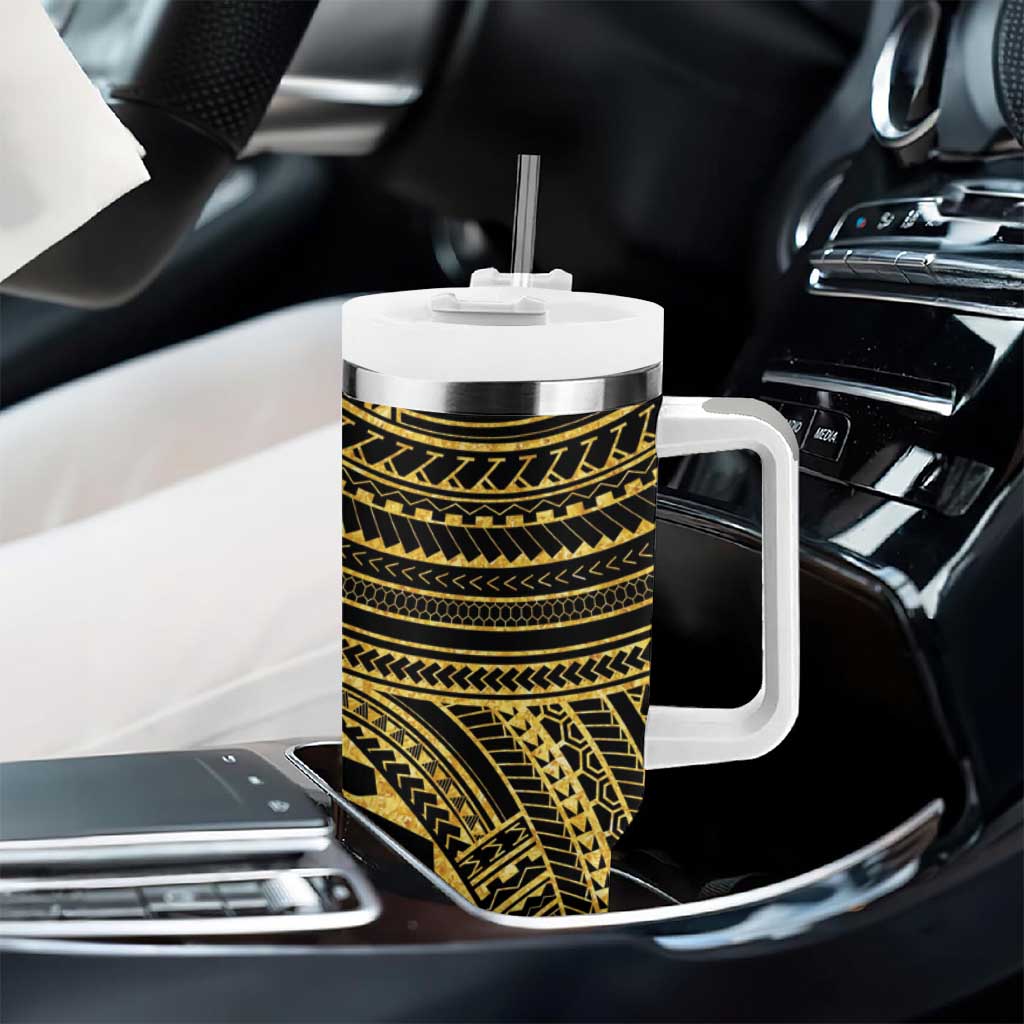 Hawaii And Philippines Tumbler With Handle Kanaka Maoli With Tribal Sun Together Gold LT05 - Polynesian Pride