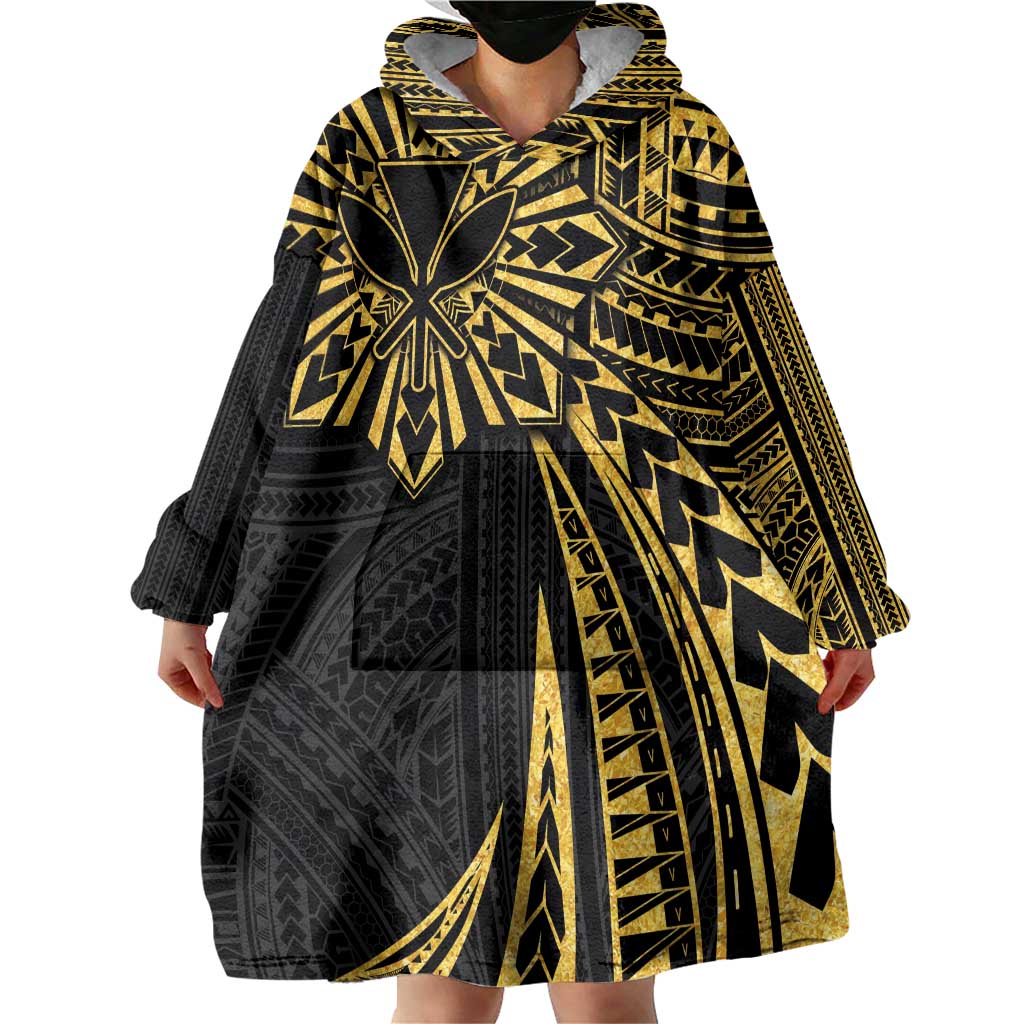 Hawaii And Philippines Wearable Blanket Hoodie Kanaka Maoli With Tribal Sun Together Gold LT05 - Polynesian Pride
