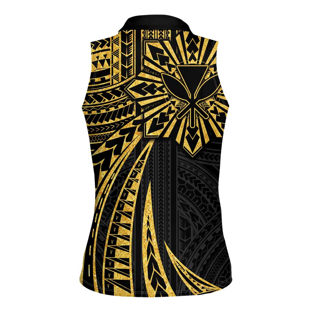 Hawaii And Philippines Women Sleeveless Polo Shirt Kanaka Maoli With Tribal Sun Together Gold LT05 - Polynesian Pride