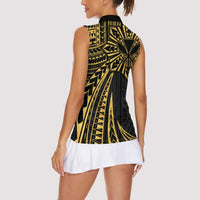 Hawaii And Philippines Women Sleeveless Polo Shirt Kanaka Maoli With Tribal Sun Together Gold LT05 - Polynesian Pride