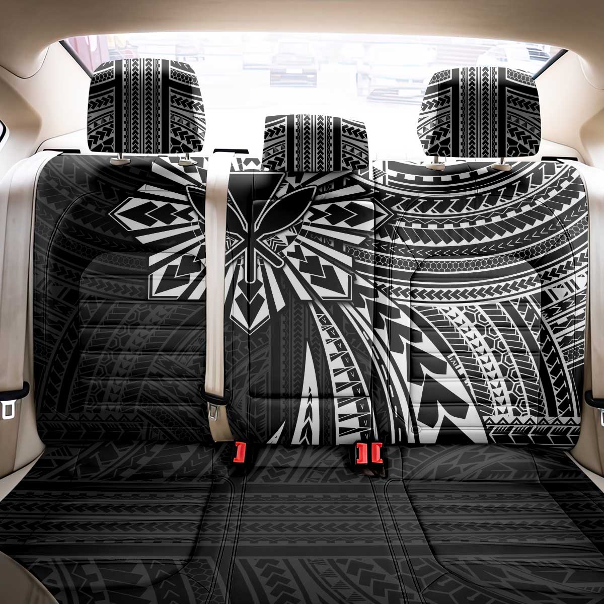 Hawaii And Philippines Back Car Seat Cover Kanaka Maoli With Tribal Sun Together Black LT05 - Polynesian Pride