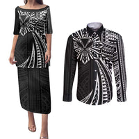 Hawaii And Philippines Couples Matching Puletasi and Long Sleeve Button Shirt Kanaka Maoli With Tribal Sun Together Black LT05 Black - Polynesian Pride