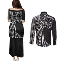 Hawaii And Philippines Couples Matching Puletasi and Long Sleeve Button Shirt Kanaka Maoli With Tribal Sun Together Black LT05 - Polynesian Pride